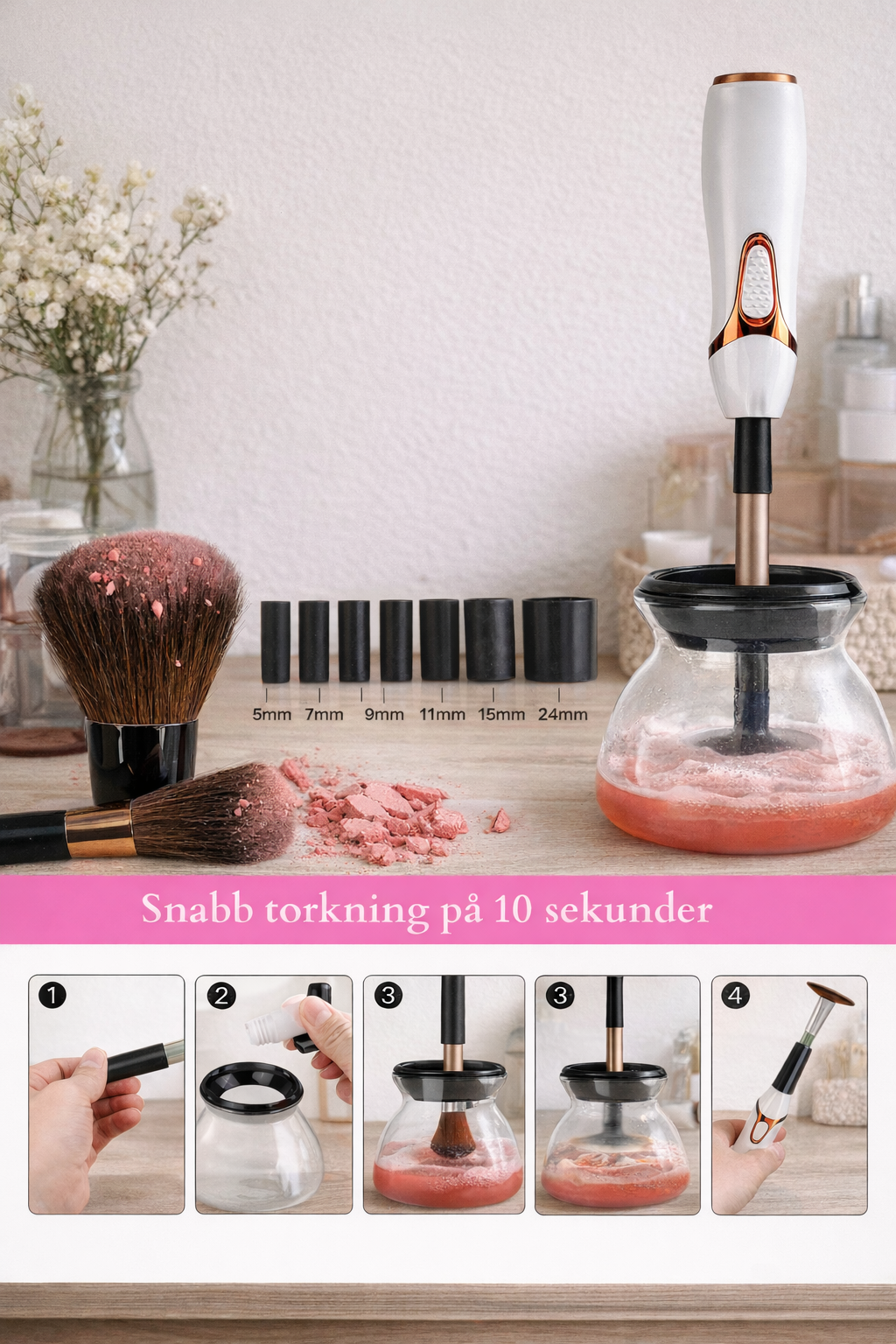 AURORA™ – La solución para limpiar tus brochas de maquillaje en segundos · Dile adiós a la suciedad y los granitos