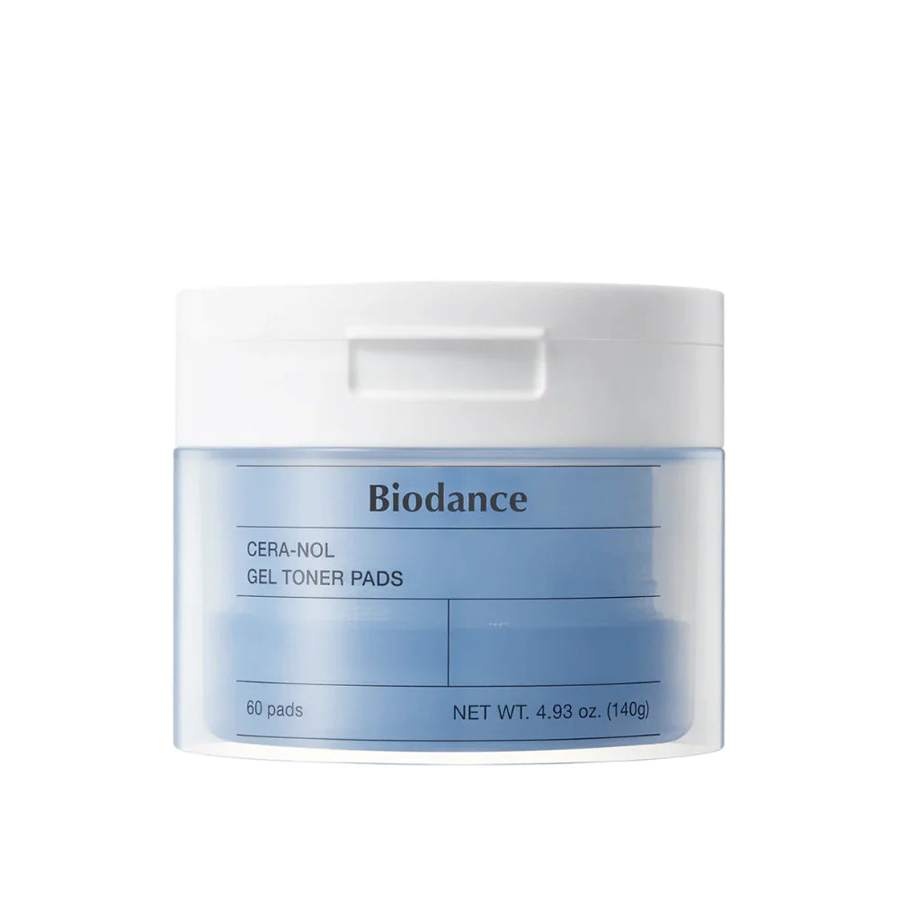 Almohadillas tónicas en gel BIODANCE™ CERA-NOL (60 almohadillas): calma instantánea, hidratación profunda y barrera cutánea fortalecida.