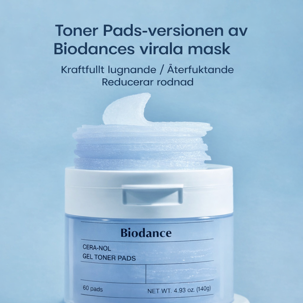 Almohadillas tónicas en gel BIODANCE™ CERA-NOL (60 almohadillas): calma instantánea, hidratación profunda y barrera cutánea fortalecida.