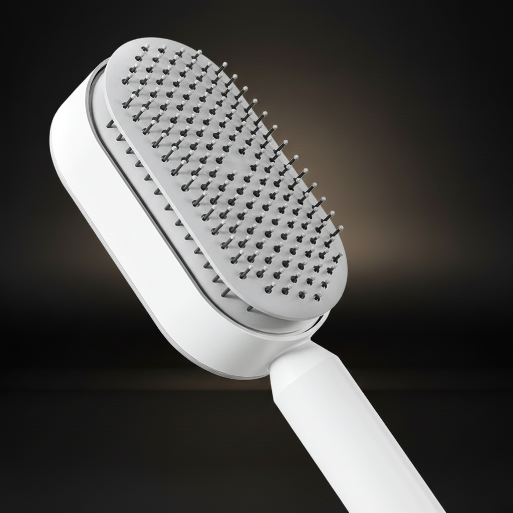 AMELIA™ – El cepillo autolimpiable que desenreda en segundos · Un clic, siempre limpio